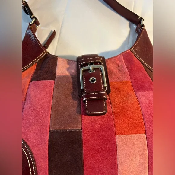 Coach Vintage Hampton Mosaic Berry Patchwork Suede Leather Shoulder Bag - Picture 2 of 16